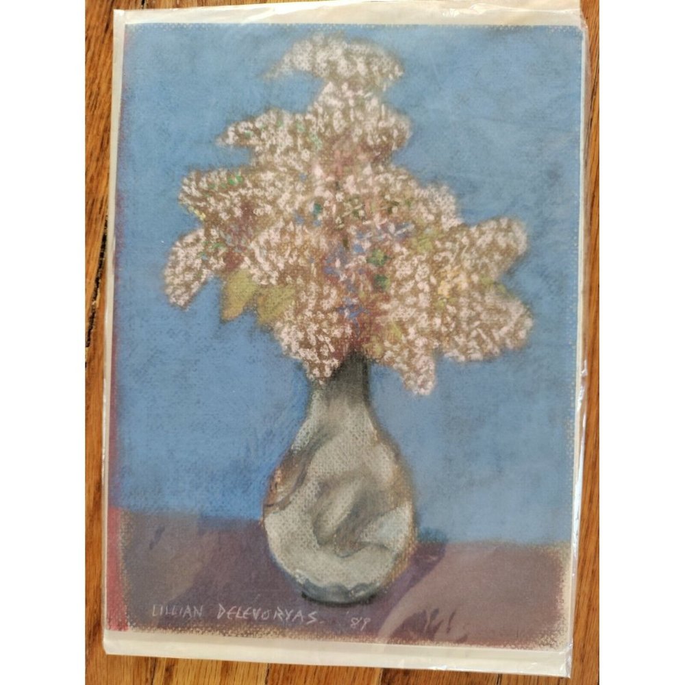 Lillian Delevoryas ~Little Blue "Lilacs " 1989 Signed 12x9" Original Pastel